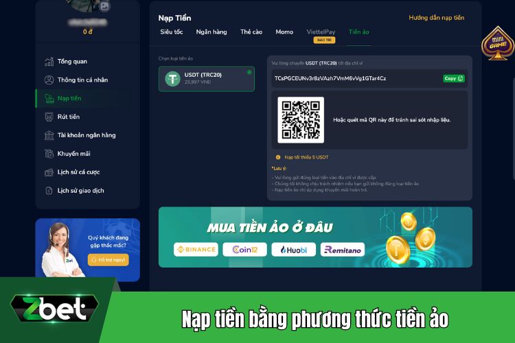 Cập nhật giao dịch nạp tiền bằng phương thức tiền ảo