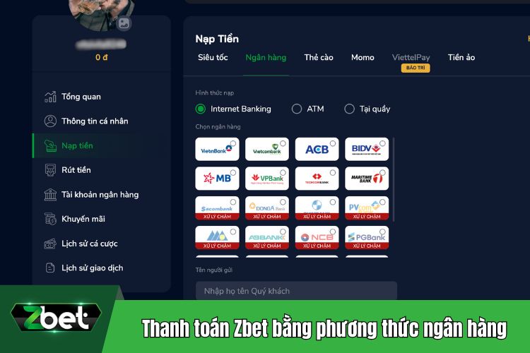 Thanh toán Zbet bằng phương thức ngân hàng